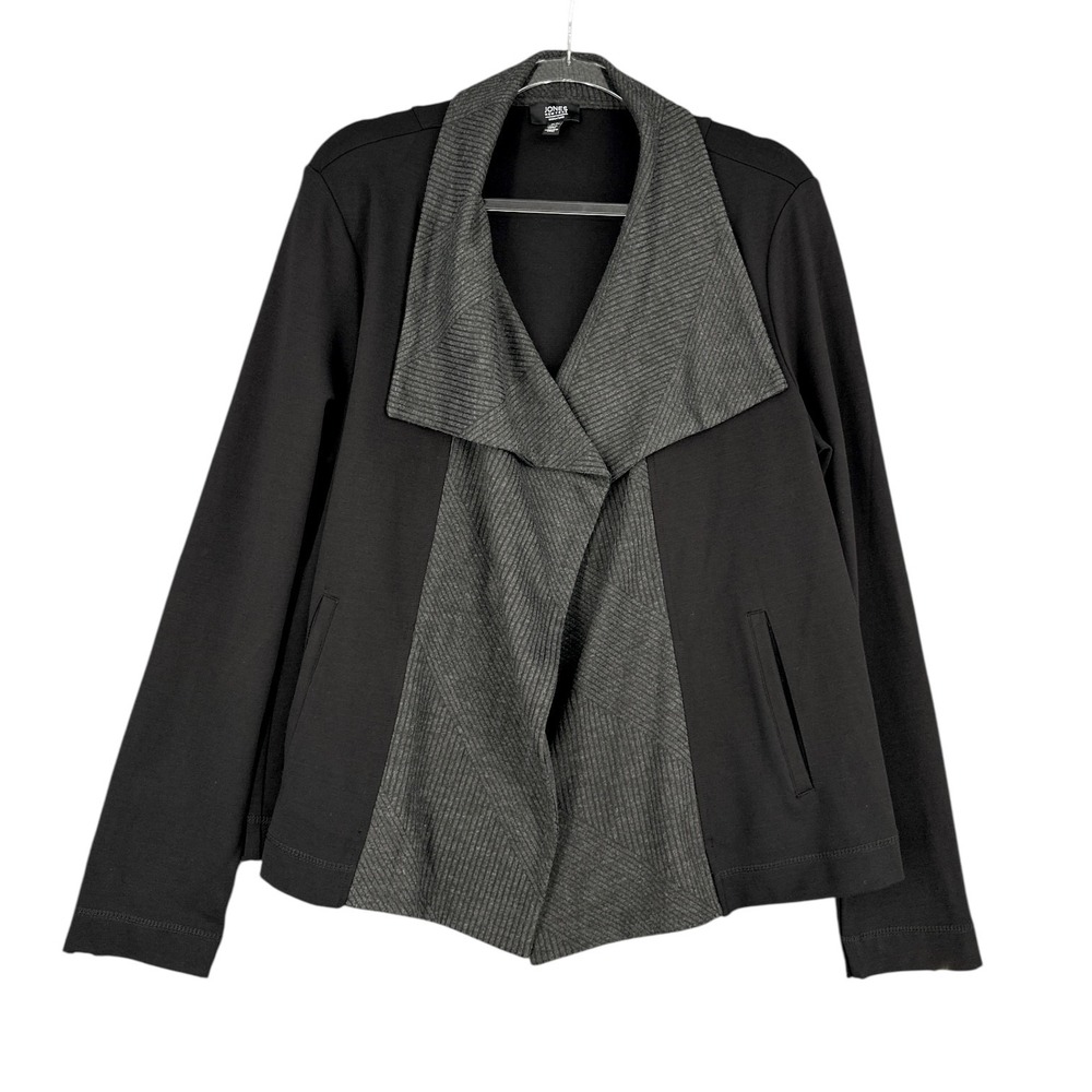 Jones New York Signature Black Gray Knit Jacket Open Front‎ XL Extra Large